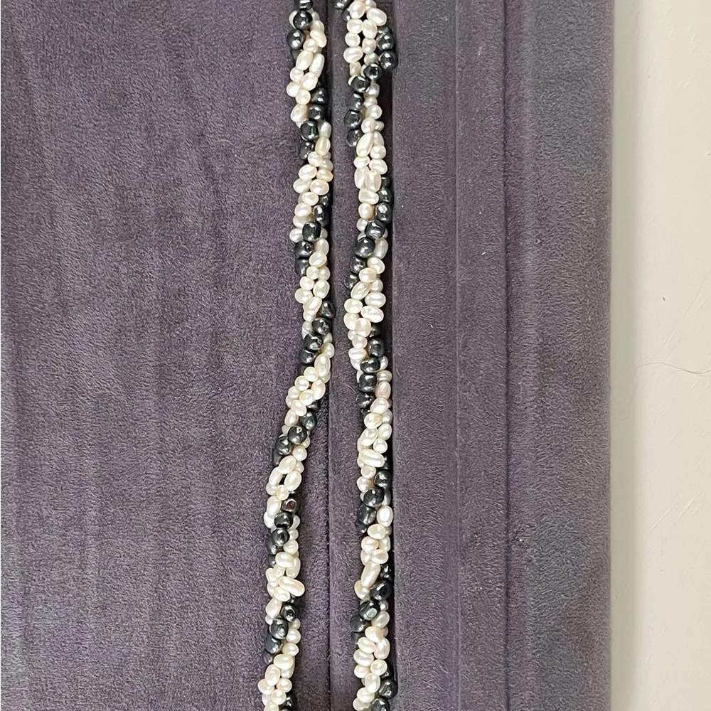 Multi Stran Black and Cream Pearl Necklace